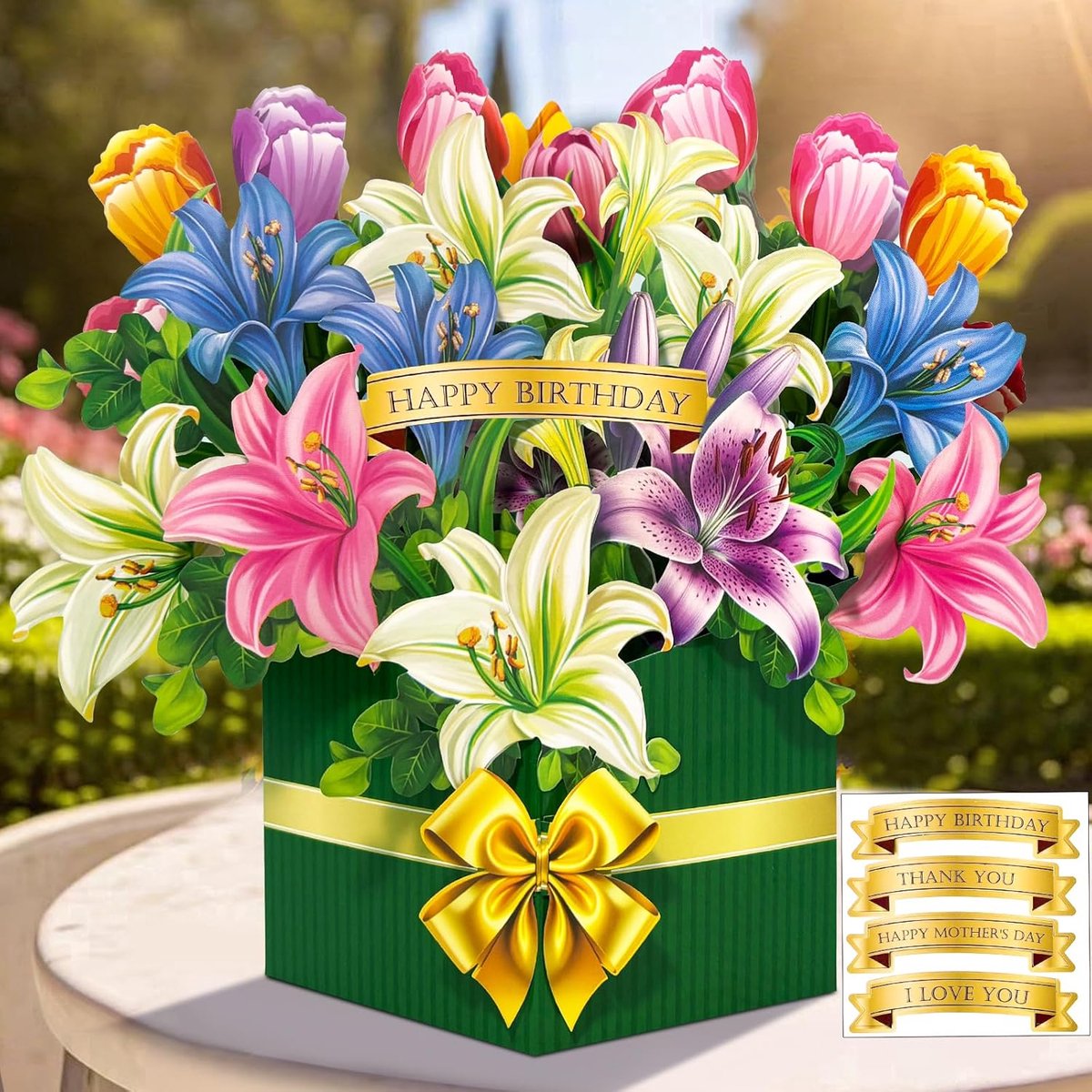 SnelShoppen - Pop Up Lilies en Tulips 3D Verjaardagskaart, Bloemen voor Moeder, Vrouw, Dochter, Zus, Verjaardag, Jubileum, Bedankje, Cadeau voor Vrouw