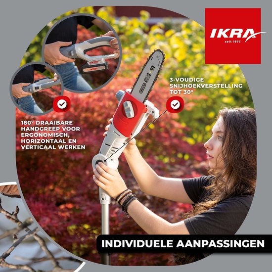 IKRA telescopische accu-hoogsnoeier ICPS 2020, werkhoogte tot 4 meter, inclusief schouderriem, 2 x 20 V accus en snellader van IKRA — afbeelding 3