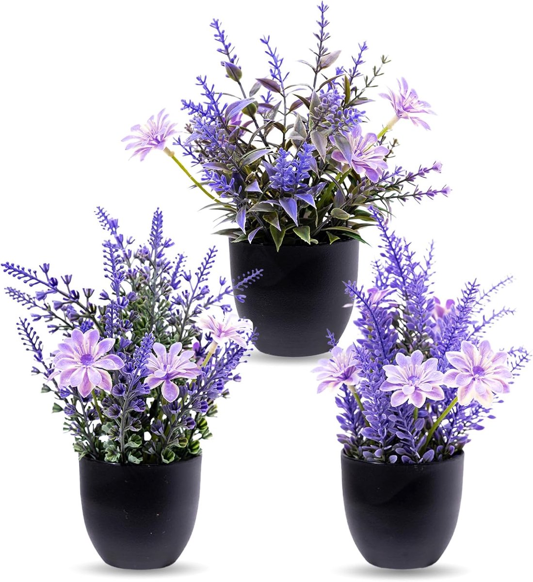 SnelShoppen - 3 Stuks Kunstplanten Lavendel in Pot - Onderhoudsvrije Decoratie voor Slaapkamer, Woonkamer, Badkamer, Kantoor - Milieuvriendelijk Hoogw