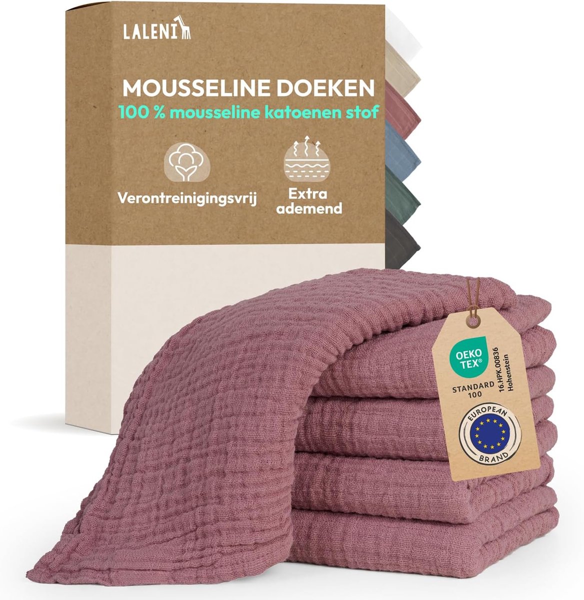 SnelShoppen - 5-delige Set Spuugdoeken Baby van Puur Katoen, 70 x 70 cm, Sterk Absorberende Mousselinedoeken, Vrij van Schadelijke Stoffen, Zacht en C