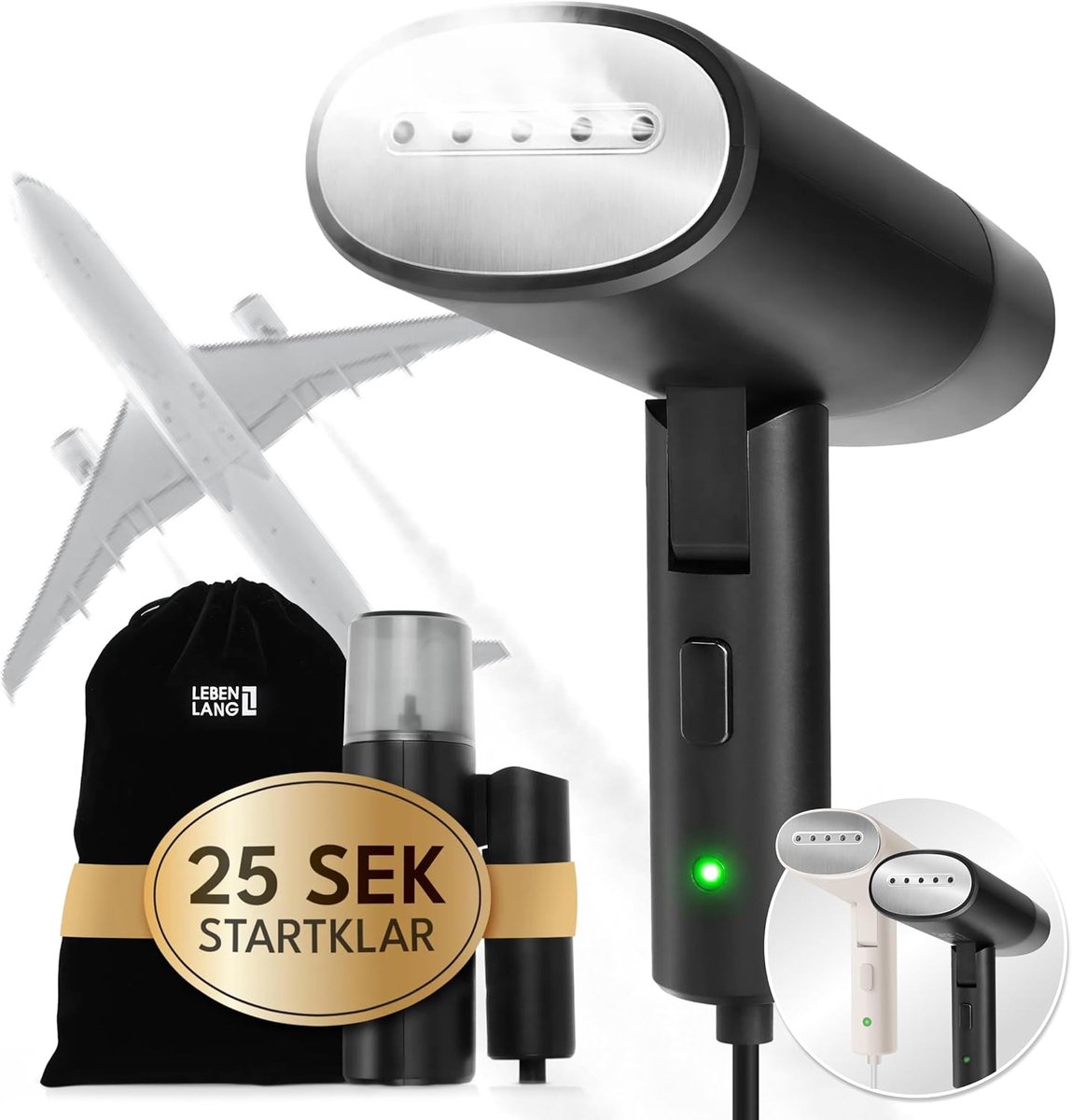 Thijox - LEBENLANG Stoomstomer Reizen - Compact Opvouwbaar Stoomstrijkijzer met Reisset voor Draagbaar Strijken op Vakantie, Mini Handheld Dampfbürste