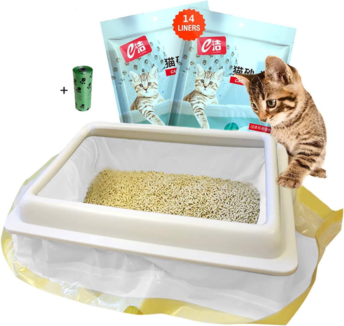 SnelShoppen - Kattenbakzak met Filtergaten 2 Packs - 14 Handvatten - 91,5 x 45,7 cm - Voor Middelgrote en Grote Kattenbak - Inclusief 1 Rol (15 Stuks)