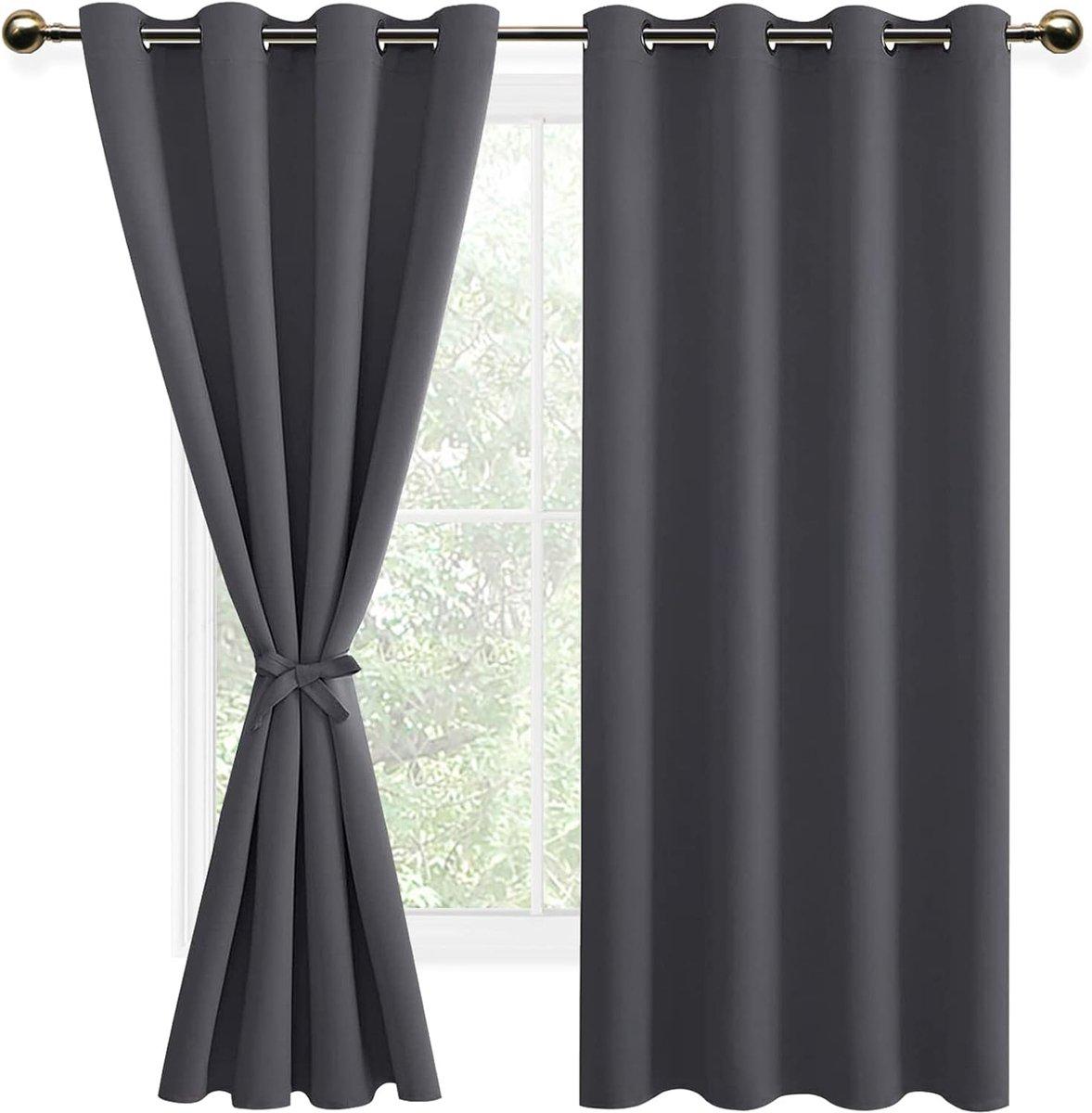SnelShoppen - 2 stuks Thermische Ooggordijnen Donkergrijs 140x175 cm - Ondoorzichtige Gordijnen met Ringen - Ideaal voor Woonkamer, Slaapkamer, Creati