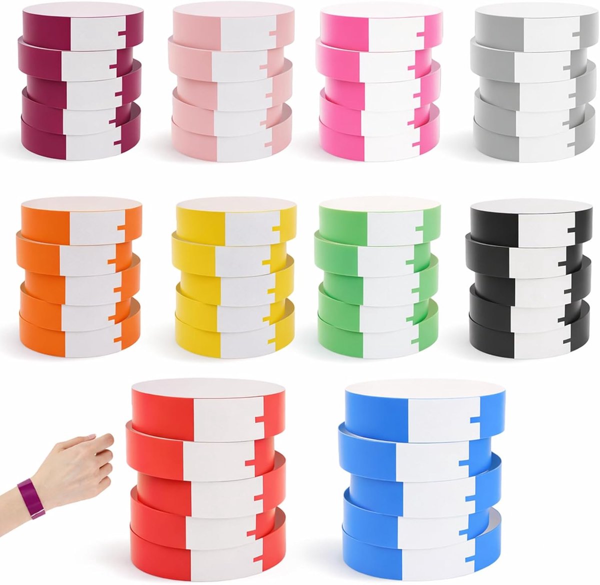 Thijox - 150 PCS Waterdichte Toegangsbandjes voor Festivals en Evenementen - DuPont-papier, Scheurbestendig, 10 Kleuren, Ideaal voor Waterparken en Bu