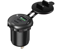 Thijox - Offgridtec Autoladeradapter 12V/24V Drievoudig USB-stopcontact met 2 USB-C en 1 USB-A Poort, Aluminium Behuizing, IP66 Water- en Stofbescherm