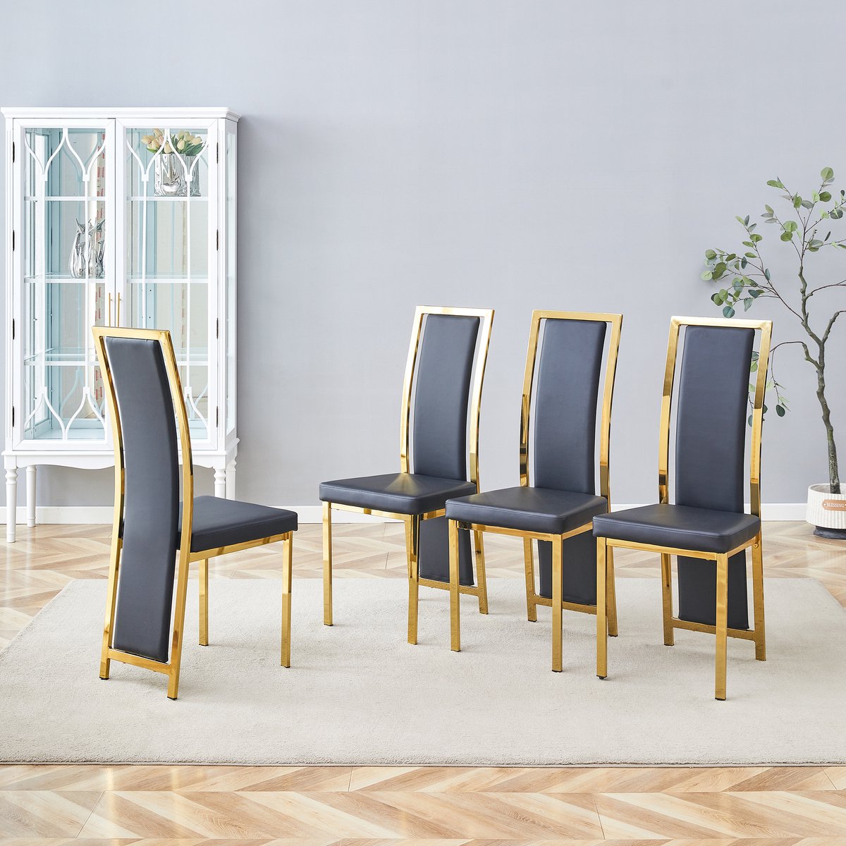 COVREO Eetkamerstoel 109 cm - set van 4, zwart en goud, kunstleer, metalen frame