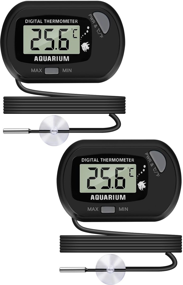 SnelShoppen - Aquarium Thermometer LCD Digitale Display met Zuignap en Sensor Probe | Perfect voor Vijvers, Reptielen en Groentetuinen, 2 Stuks