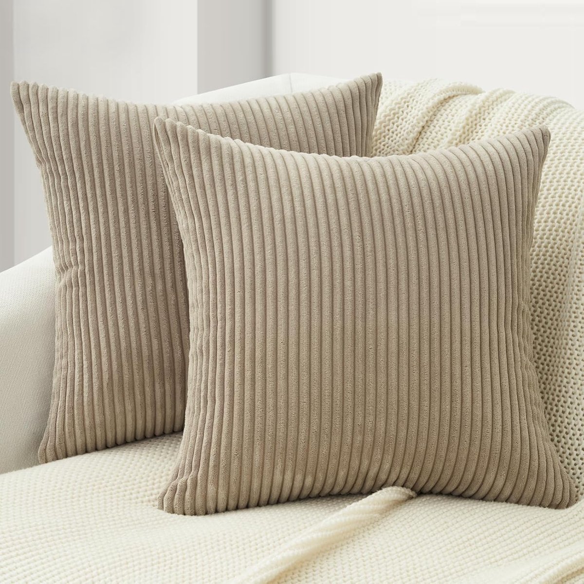 SnelShoppen - Kussenhoezen Set van 2 80x80 cm Corduroy Velvet Windmolens Strepen Patchwork Design voor Woonkamer Slaapkamer Sofa Kinderen Dieren