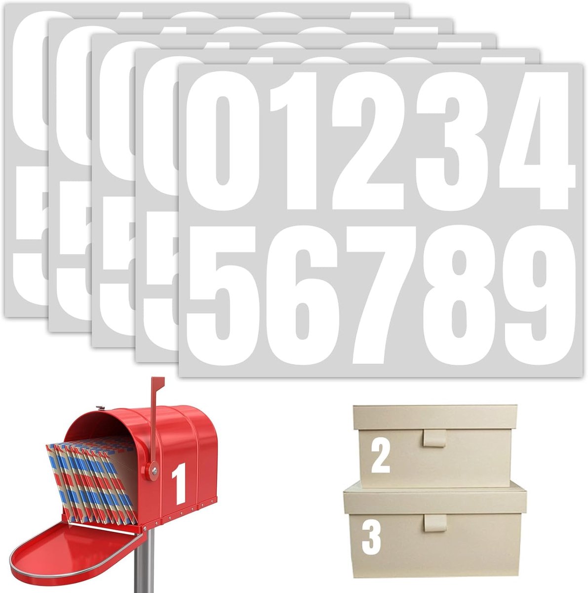 SnelShoppen - 5 Vel Nummer Stickers 10 cm - Witte Zelfklevende Vinyl Huisnummers - Weerbestendig en Waterdicht - Voor Brievenbus, Bordjes, Ramen, Buit