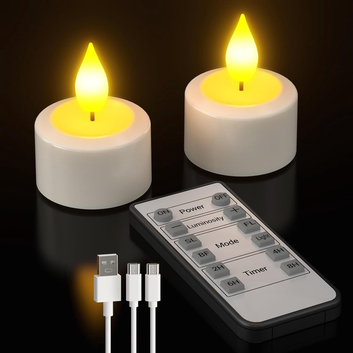 SnelShoppen - Oplaadbare LED Theelichten - 2 Stuks - Flikkerende Kaarsen met Timer en Afstandsbediening - Warm Licht voor Feest, Kerst, Halloween, Woo