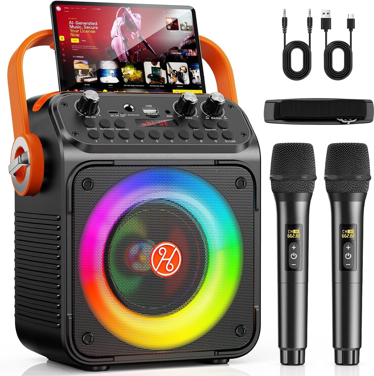 SnelShoppen - Karaoke Machine met 2 Microfoons voor Volwassenen & Kinderen - Bluetooth Karaoke Systeem met Voorversterker - Draagbare Karaoke Box voor