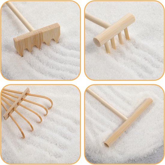 Allecto Plus - Mini Zen Tuin Gereedschap Set - Tafelblad Rock Accessoires - Thuiskantoor Tuin Decor - Bamboe Hark - Zen Zand Harken - Kleine Hark van Allecto Plus — afbeelding 3