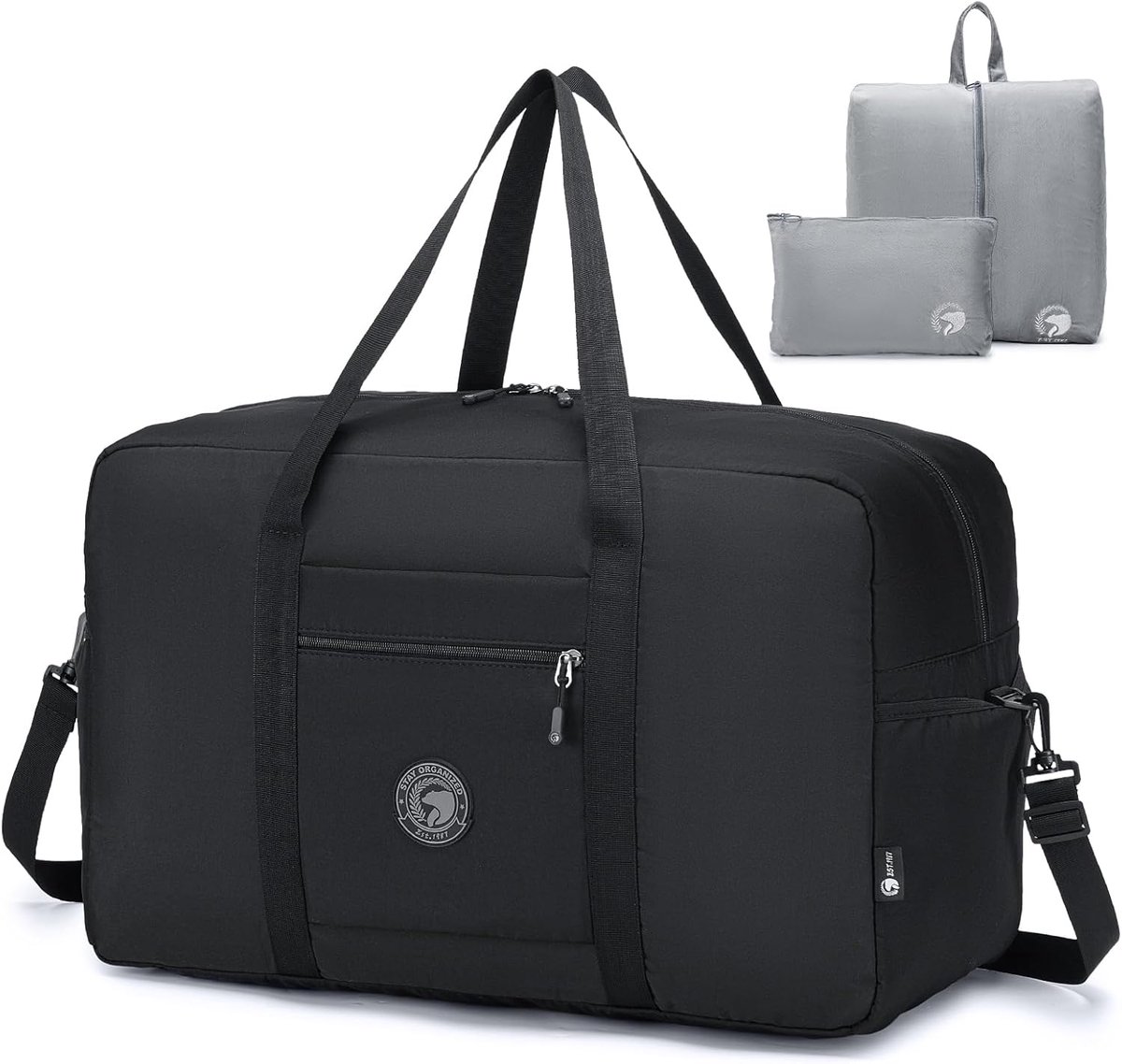 SnelShoppen - Grote Reistas Handbagage Tas 55x35x25 cm, Zwart, Waterafstotend Nylon, 50 Liter, Inclusief 2 Toilettassen, Veel Vakken, Ideaal voor Reiz