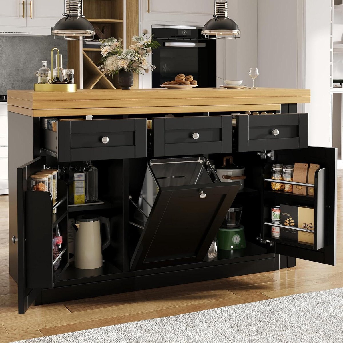 Uittrekbare bartafel - Eettafel opklapbaar - Ruimte besparen - Met lade en plank - 120 tot 200 cm - Zwart