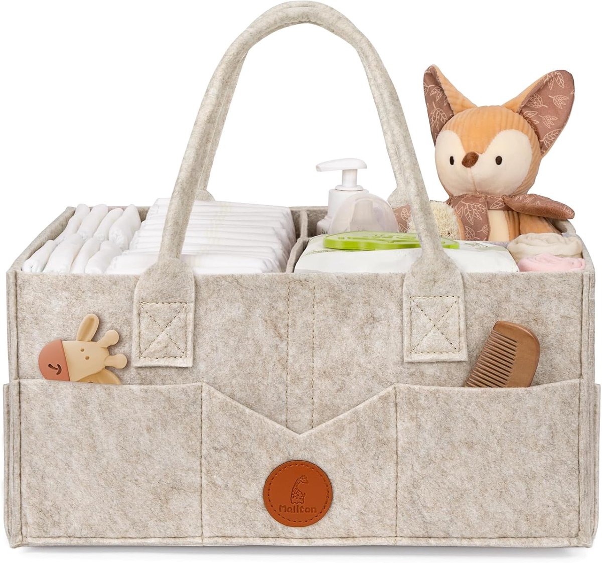 SnelShoppen - Maliton Luiermand Organizer voor Baby, Opbergmand met Handgreep voor Commode, Kaki Vilten Luierorganisatie, 38x22,9x17,8 cm, Voor Binnen