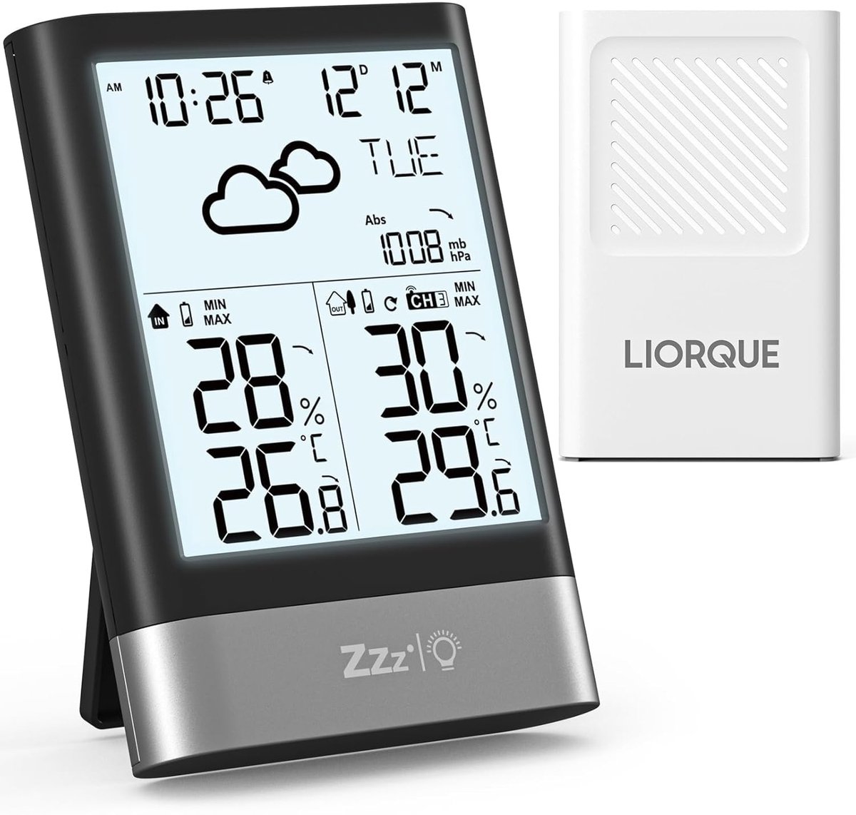 SnelShoppen - Draadloos Weerstation met Buitensensor, Digitale Thermometer, Hygrometer, Batterijgevoed, Weersvoorspelling, Tijdweergave en Wekker voor