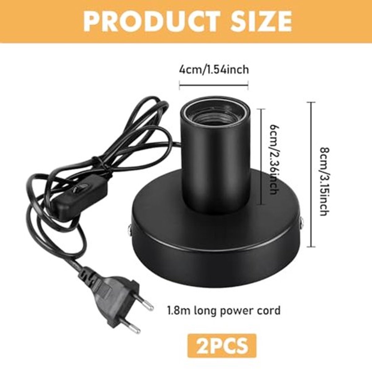 2 stuks E27 lampfittingen met schakelaar, E27 socket zwarte socket met kabel, met 1,8 m kabelschakelaar voor lamp ophangen voor thuisverlichting decoratie, café bar decoratie (zonder lamp)