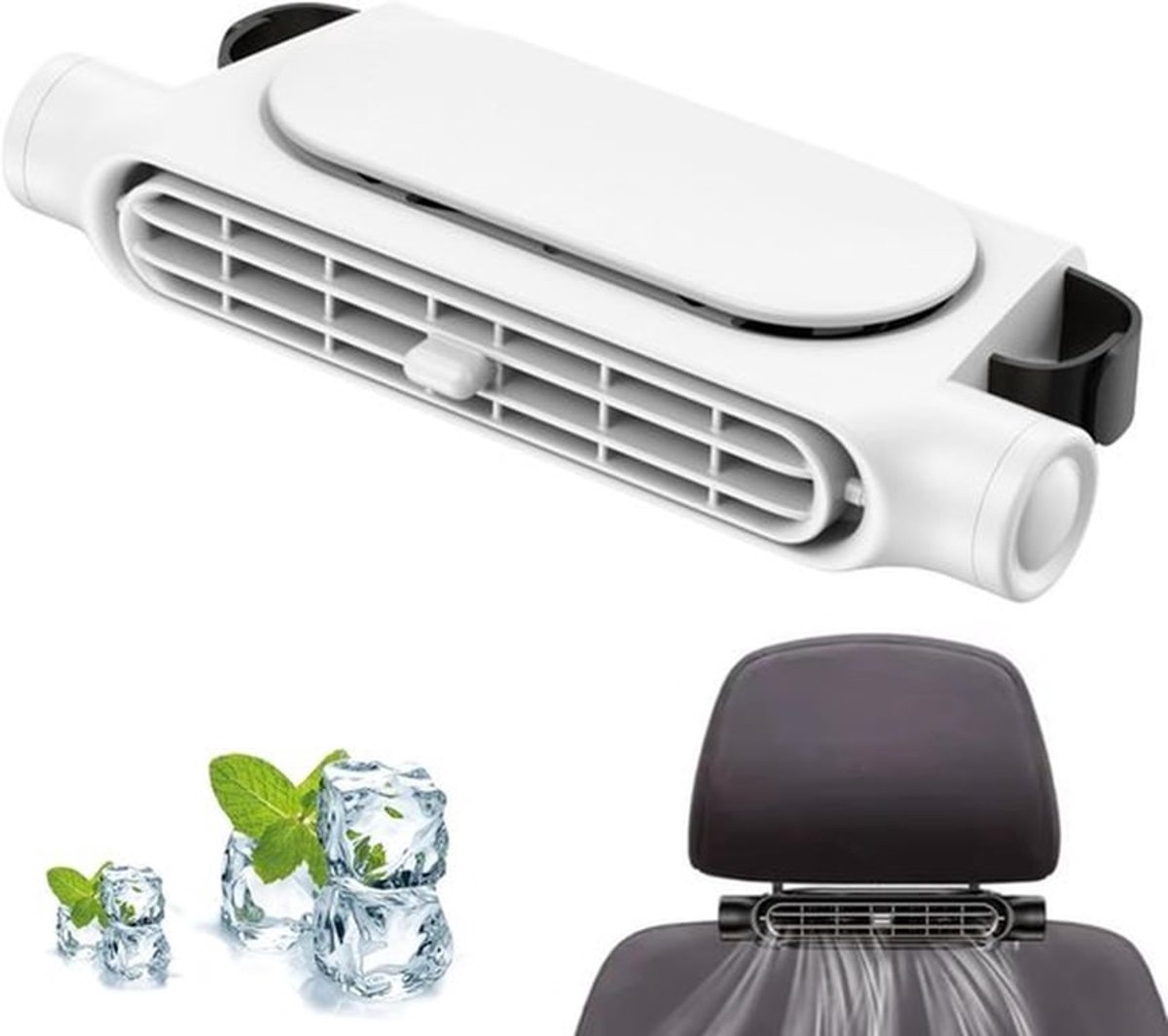 Auto ventilator - Autoventilator - Auto ventilator koeling - 3000 mAh - 18 x 8 cm - 3 snelheden - Draagbare achterbankkoelventilator - Voor achterste hoofdsteun - Stille hoofdsteun-nekventilator voor alle auto's - Wit