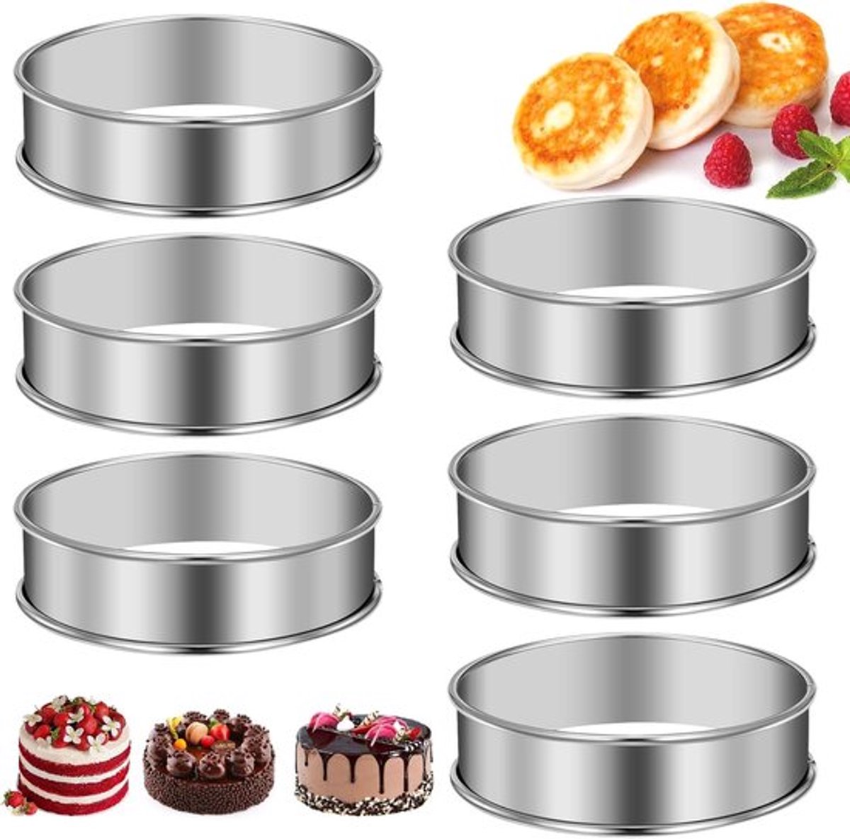 Ronde Muffinringen - 6 Stuks - 8,5 cm - Crumpetringen - Ronde bakringen uit roestvrij staal - Bakringen die gemakkelijk te ontvormen zijn - Taartringen anti-aanbak - Zilveren bakringen voor pannenkoeken en eieren