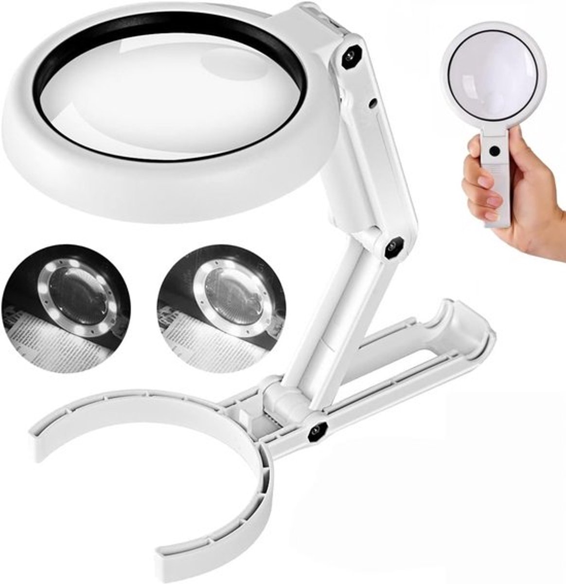 Vergrootglas met Verlichting - 5x/11x Vergroting - Loep met LED verlichting - Bureaulamp - Leesloep - Tafel Loeplamp - Leesloep voor ouderen - Leesloep voor ouderen - 8LED - Vergrootglas - Voor het lezen, inspecteren en stempelen van sieraden - Wit