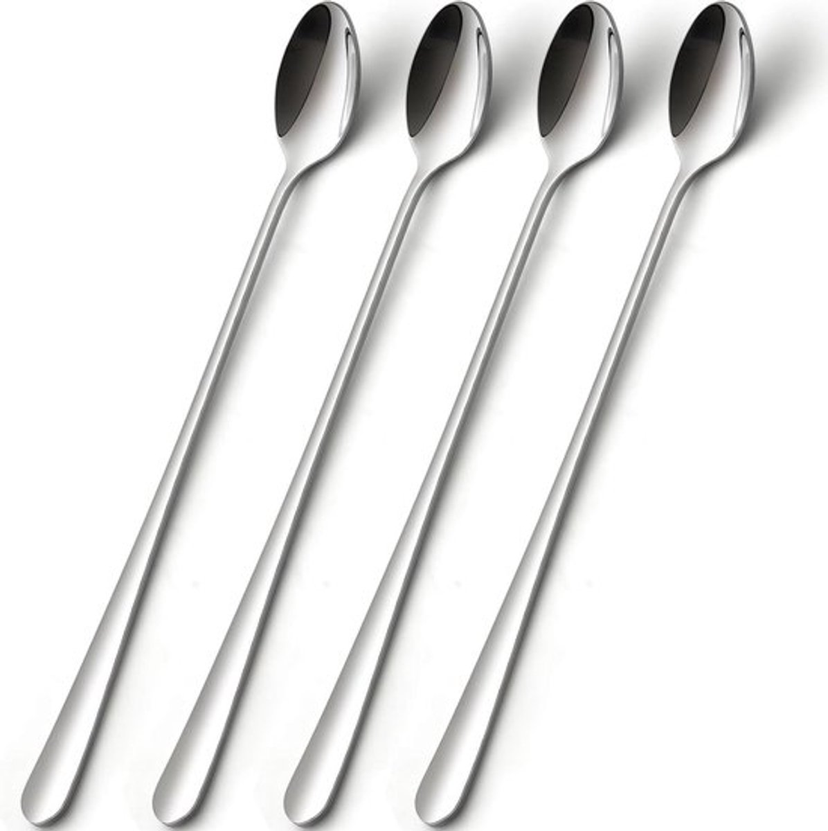 Lepelset voor Latte Macchiato en Cocktails, 4-delig roestvrij staal met lange lepel - Dessertlepel en Ijslepel - Vaatwasmachinebestendig, 22,3 cm