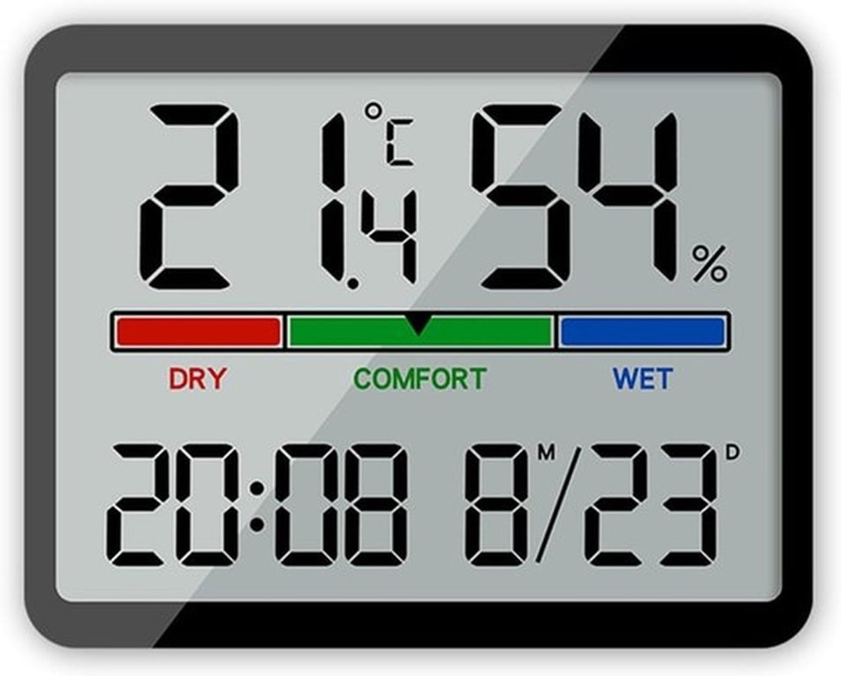 Wekker - Digitale wekker - Weerstation - Kamerthermometer - Digitale badkamerklok - Douchetimer - Keukenthermometer - Sportschool - Kamer - Keuken - Kantoor - Vakantiecadeaus - Kerstmis - Zwart