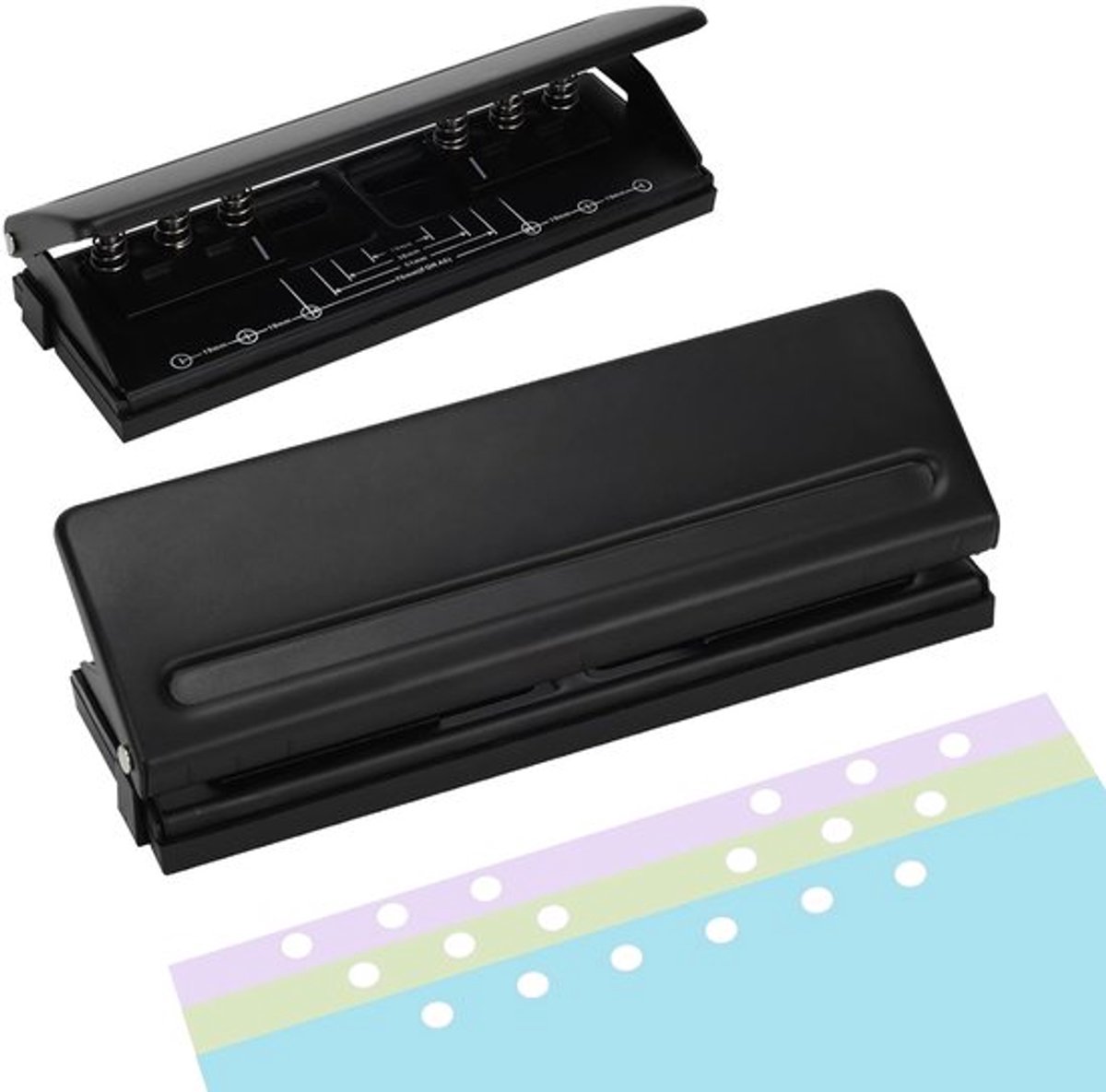 1 stuk - Verstelbare 6-gaats perforator - dagelijkse papier pons voor A5-formaat zes-ringbandplanners - navulpagina's - zwart - Papierpons - 6-gaats papierpons