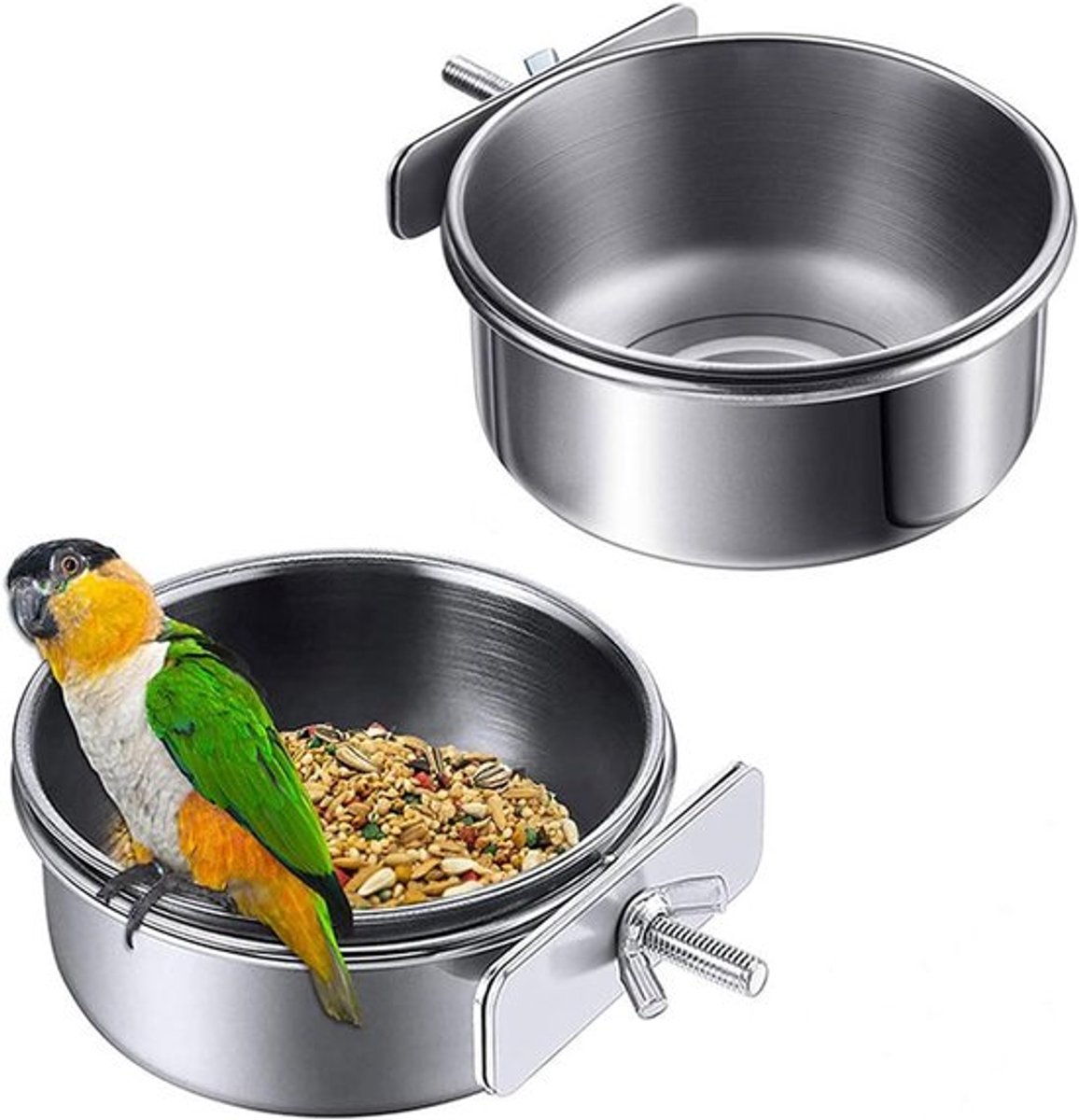 2-delige set Vogelvoerbakken van RVS - 12 cm voor vogels en kleine huisdieren