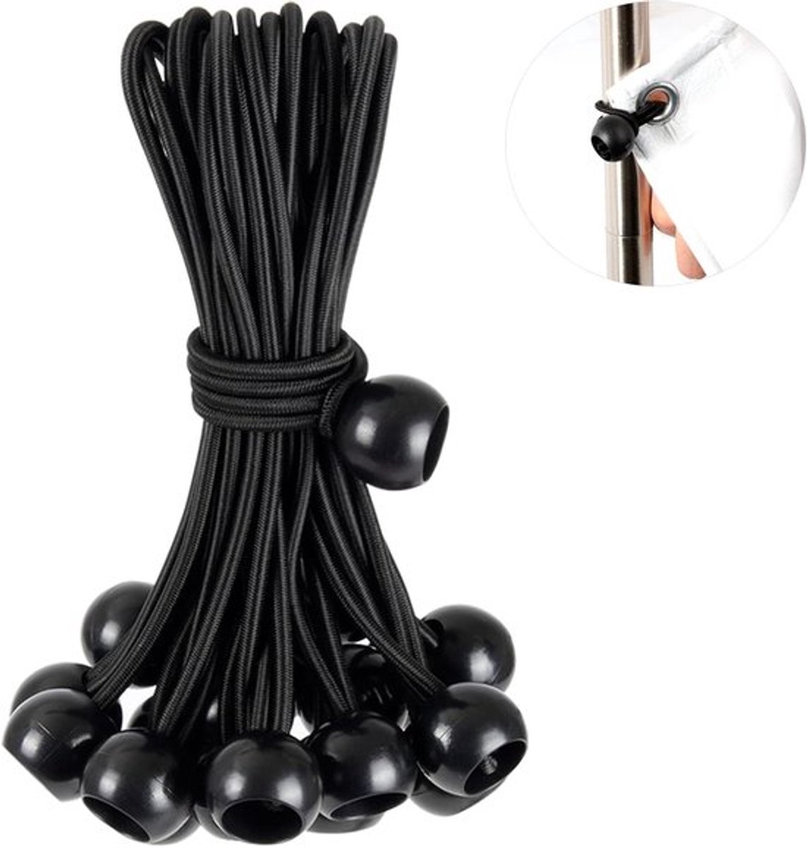 30 stuks - elastisch koord - Luifel Bungee Koorden - Tarp Bungee met Ballen - Zware Tarp Spanbanden Bal voor Luifel - Kamperen, Schuilplaats, Gazebo, Projectiescherm, Tentstokken - 9inch - zwart