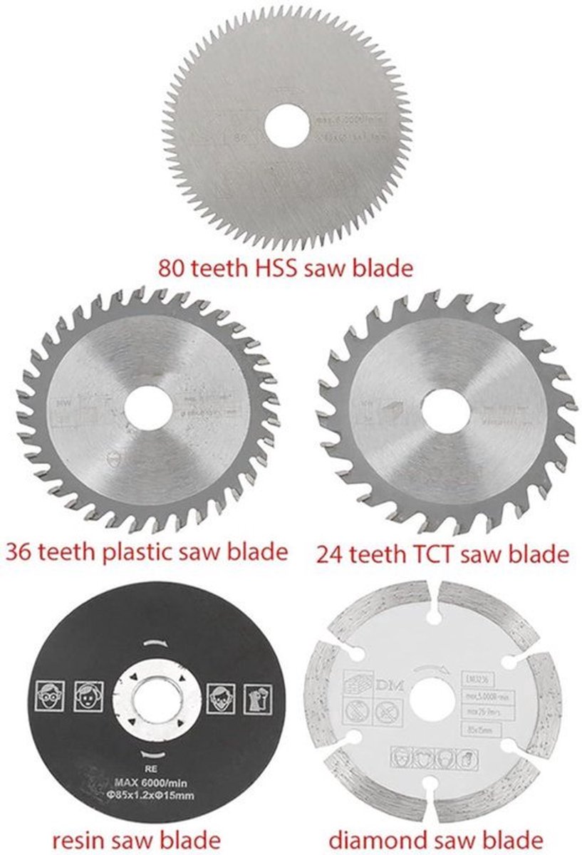 85mm Mini Carbide Cirkelzaagbladen - 5 stuks - Voor Elektrische Handzagen en Schuiftafelzagen - Snijgereedschap - 15mm Binnendiameter