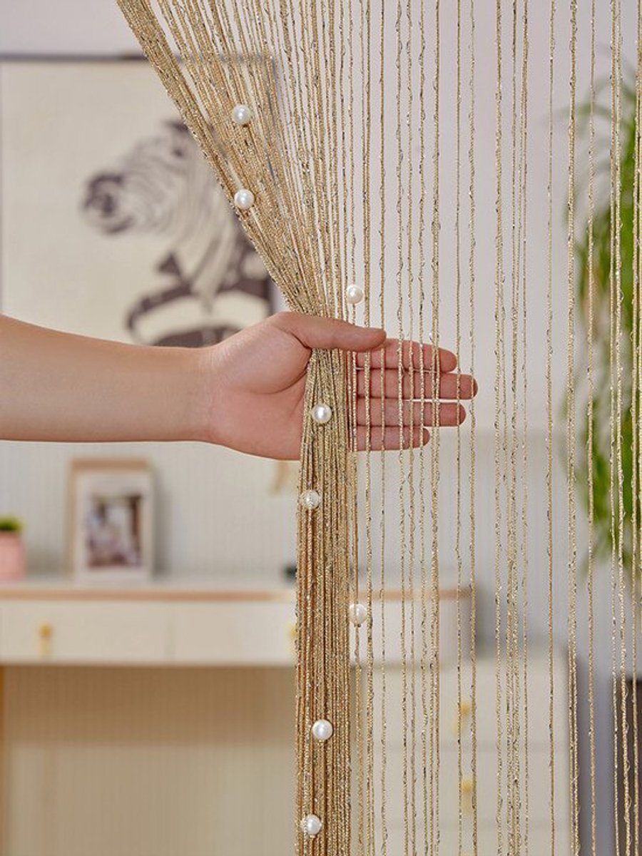 Vliegengordijn - Kralen gordijn deur string gordijnen - 100 x 200 cm - Deurhor - Parelversiering - vliegengordijn voor deuren - Raamdecoratie - Gordijn Insectengordijn - voor deuropening, binnen decoratie - Champagne