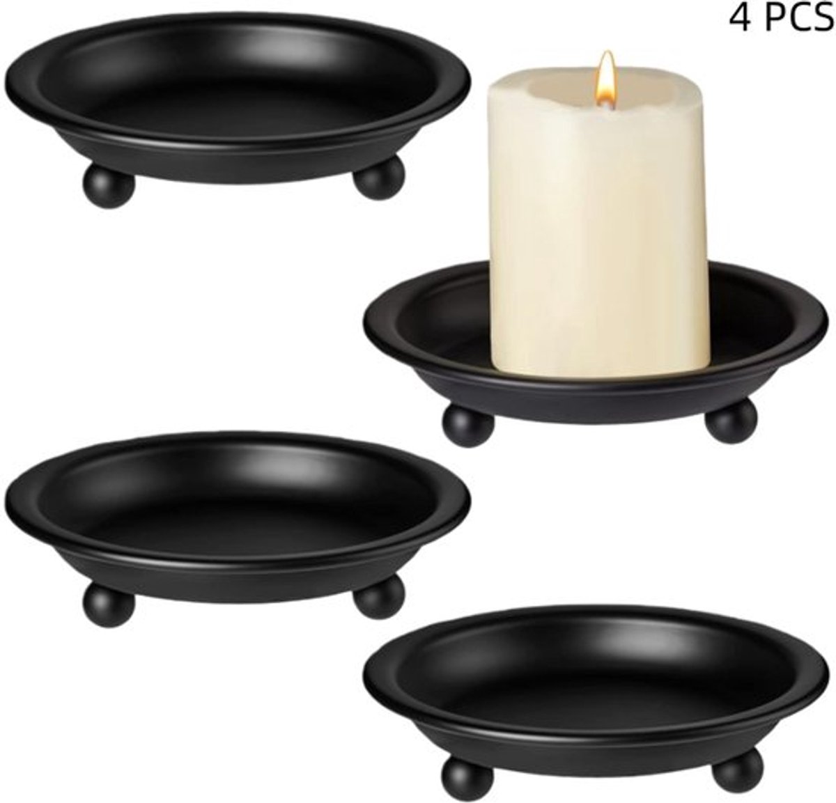 4 stuks - zwarte kandelaars - ronde kandelaars - metalen kaarsenstandaards - geschikt voor stompkaarsen en bolkaarsen - voor woonkamers, eettafels en bruiloften - zwart - 10.5×10.5×2.5cm