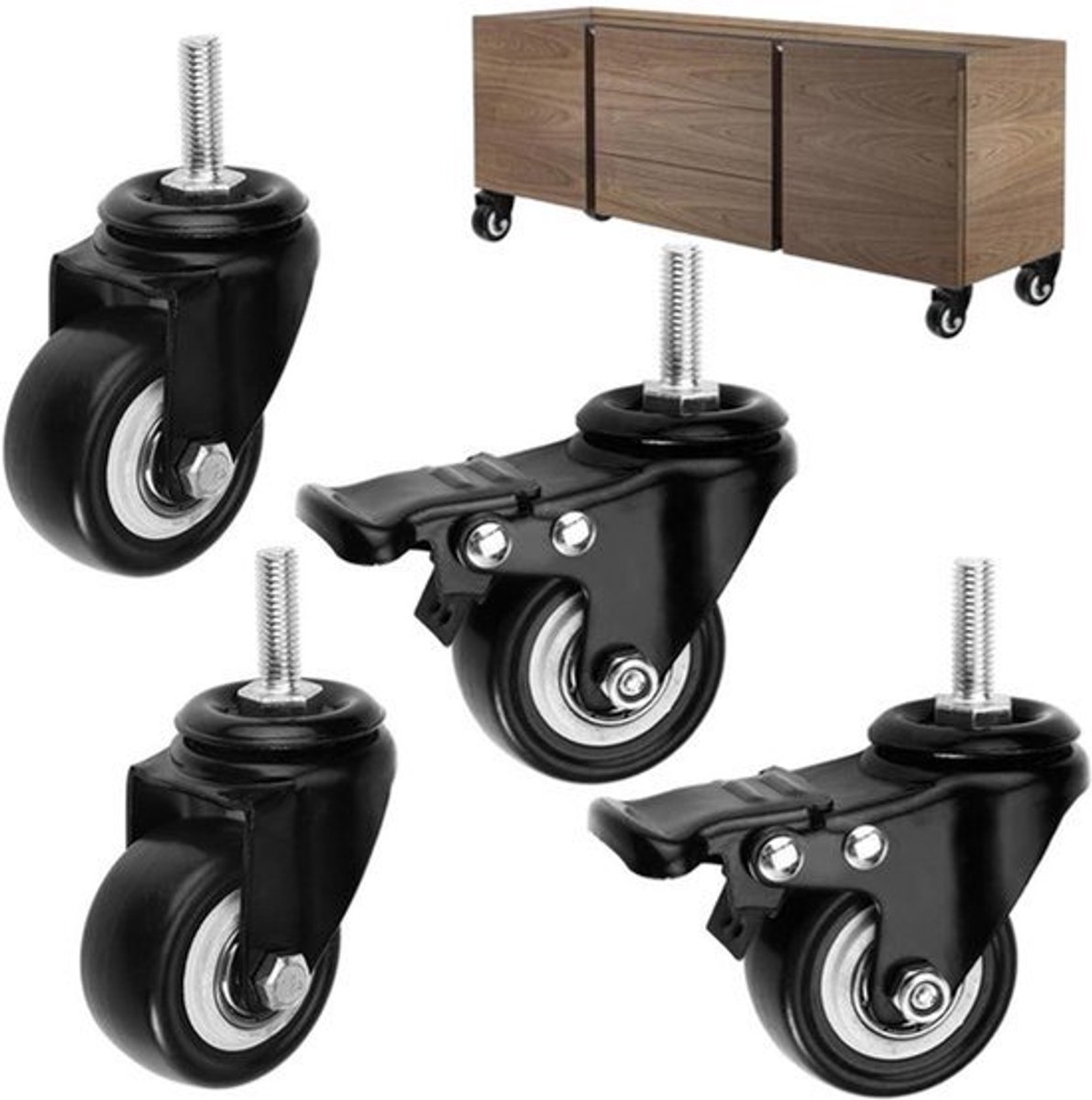 50mm M8×25mm Transportwielen, 4 Stuks - Voorwielen Geluidsloze Zwenkwielen Vervanging Zware Zwenkwielen met Veiligheidsrem voor Meubels Pallet