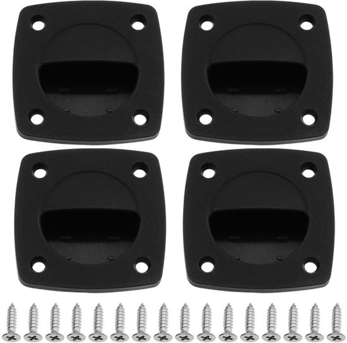 4 stuks Marine Flush Pull Handgreep 58,5 x 58,5 x 20 mm Zwarte Nylon Flush Pull Vierkante Handgreep met 16 Schroeven voor Meubels Jacht Motorboot Bootaccessoires