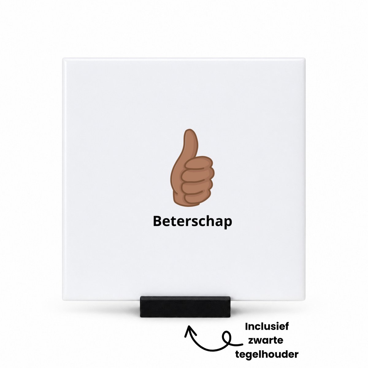 Hacebo beterschap duim tegeltje met tegelhouder - Beterschap - iemand die ziek is of iets gebroken heeft - tegeltjes met tekst - snel beter worden - beterschap cadeau - cadeau - kado - geschenk - gift - spreuktegels - 10.8x10.8 CM Wit