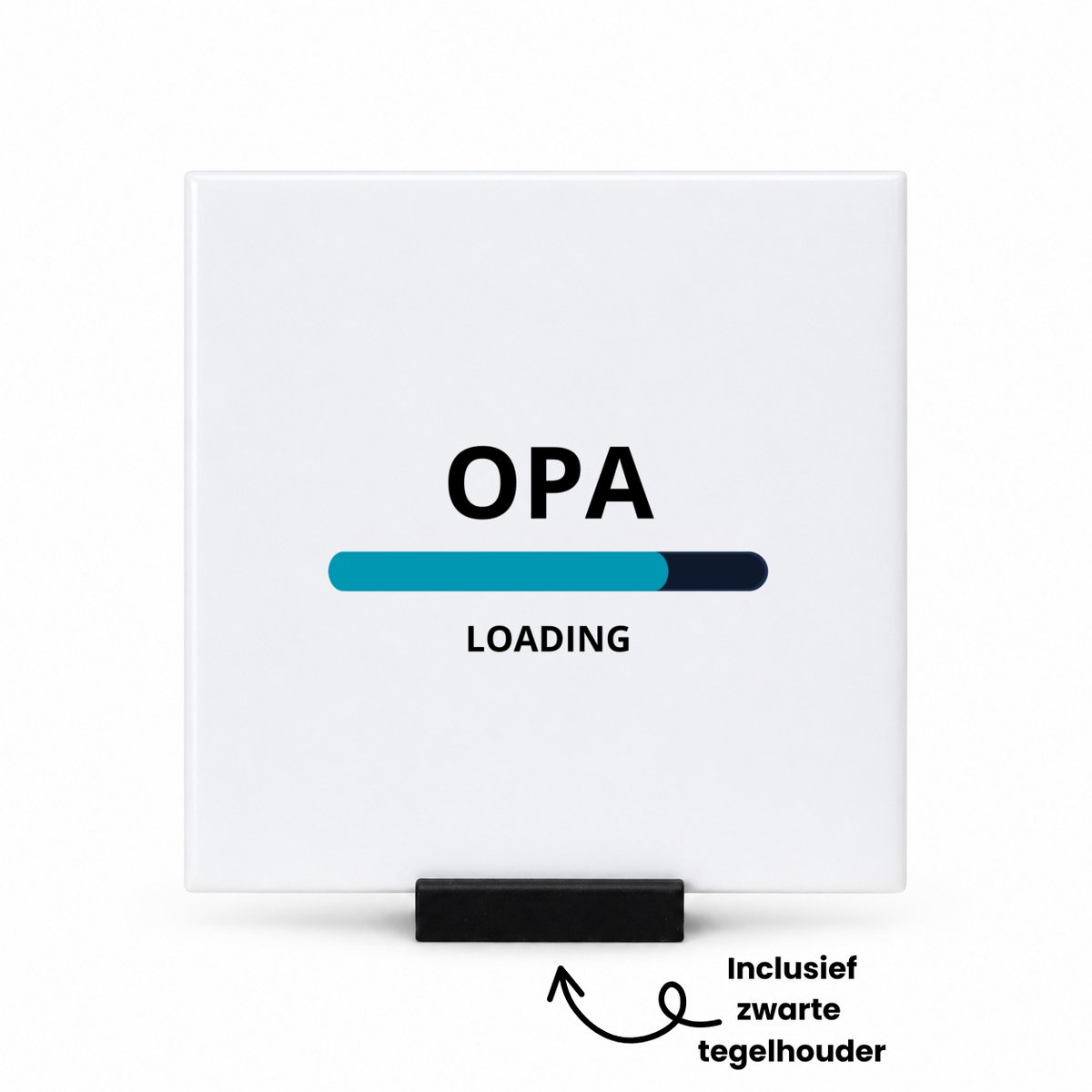 Hacebo opa loading tegeltje met tegelhouder - Opa - ochtendkoffie laden - tegeltjes met tekst - verjaardagscadeau - verjaardag - cadeau - cadeautje voor opa - opa artikelen - kado - geschenk - gift - spreuktegels - 10.8x10.8 CM Wit