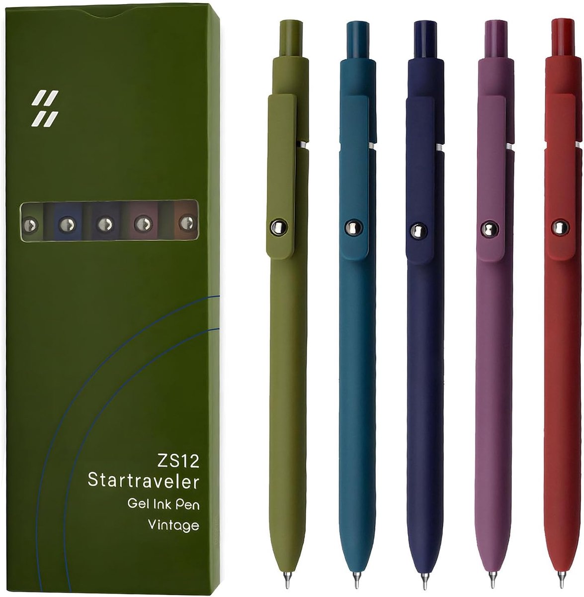 Thijox - 5 Stuks Gelpennen 0,5 mm Zwarte Inkt Fijne Punt Vintage Met Siliconen Grip - Hoogwaardige Intrekbare Pennen Voor Schrijven, Cadeaus, School,