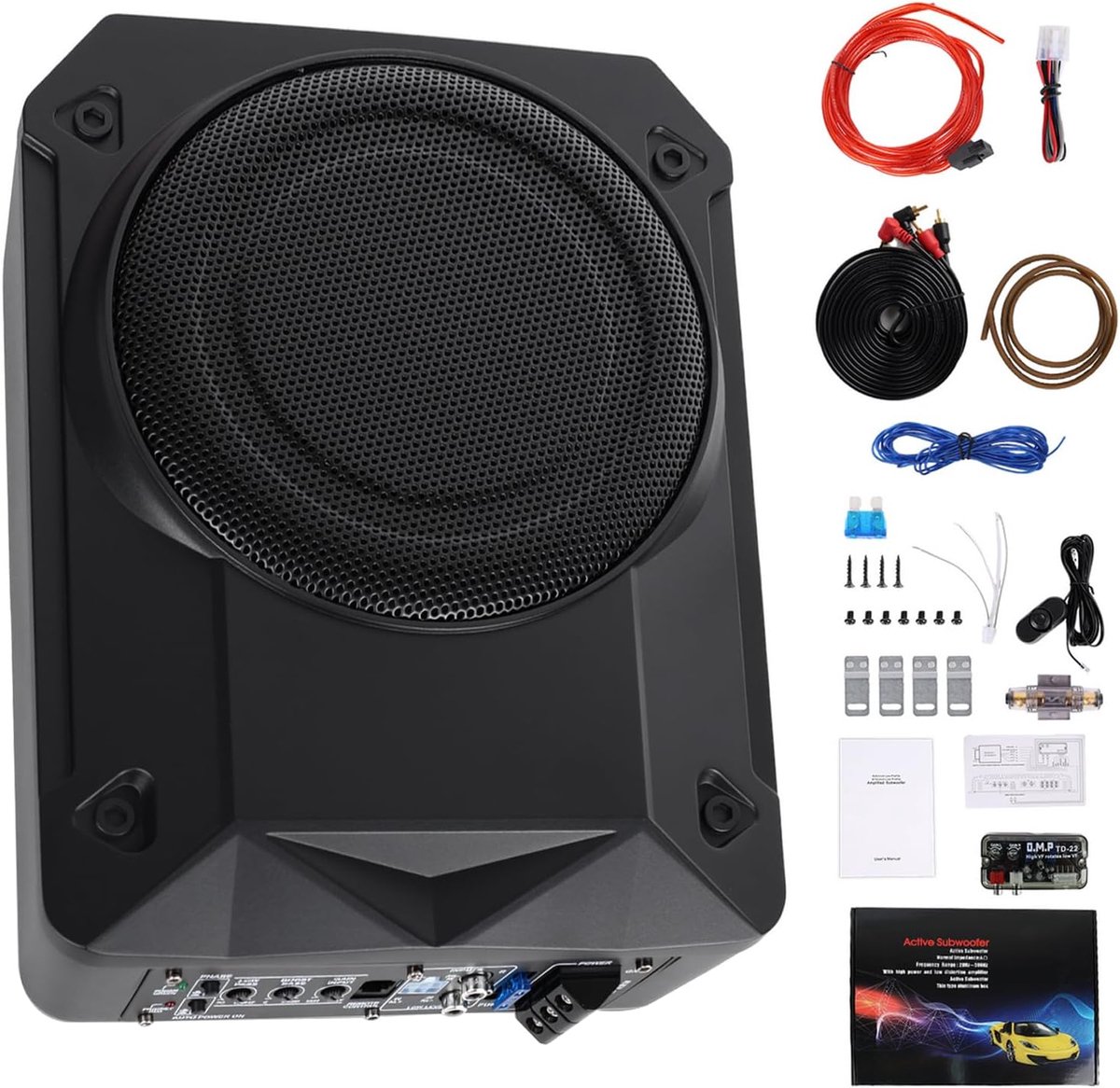 SnelShoppen - Actieve Subwoofer Ultraplat, Auto Subwoofer met Geïntegreerde Versterker, 800W Vermogen, Laagpassfilter & Basboost, Compact voor Onder S