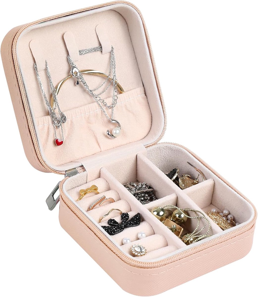 SnelShoppen - AiQInu Reistas Sieradenbox - Kleine Juwelen Organizer voor Vrouwen - Dubbele Laag met Ring- en Oorbellenhouders - Perfect voor Reizen -
