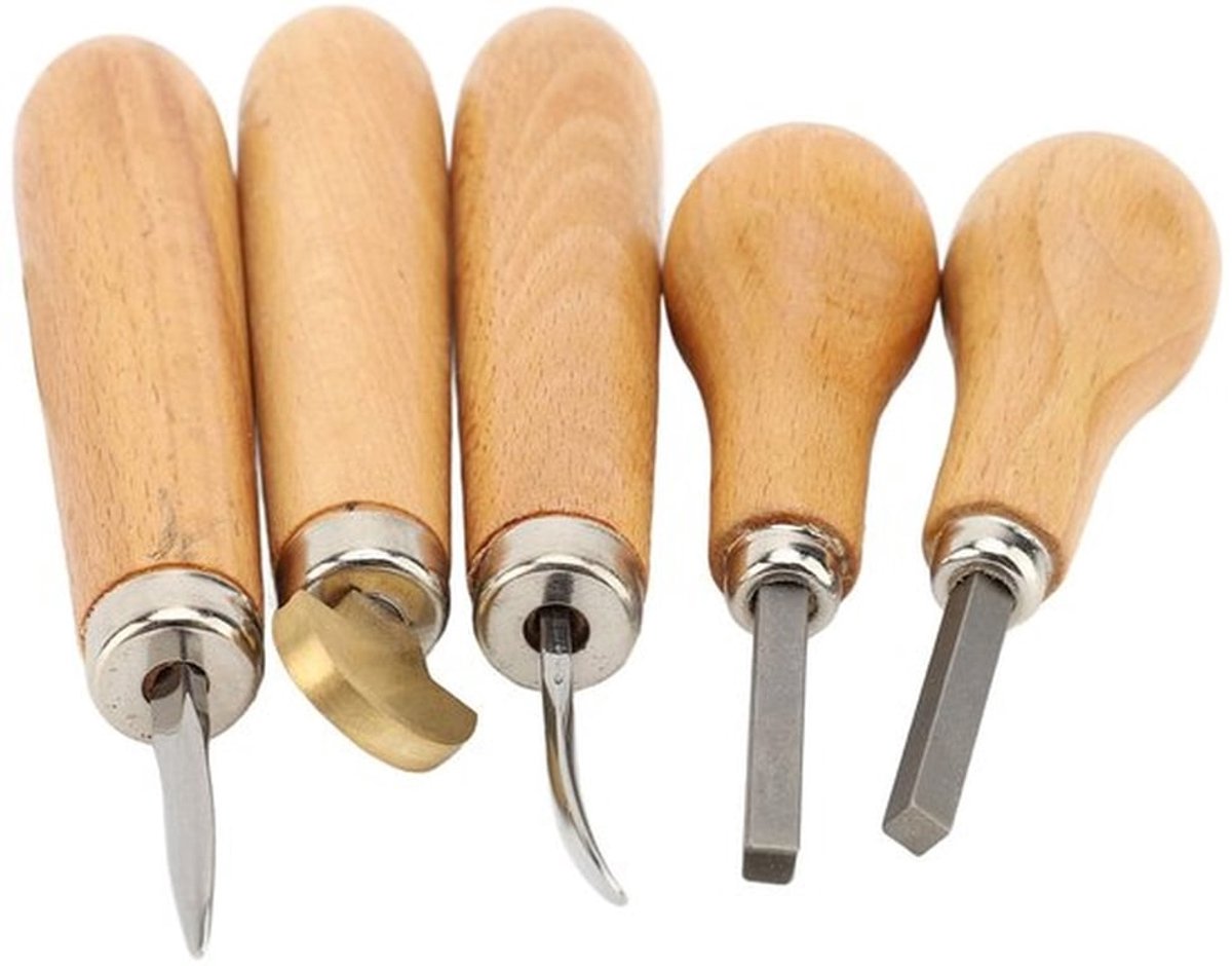 5-delige professionele set voor het zetten van stenen met pinnen en bezels - Sieradensteen-pusher met ergonomische houten handgreep voor beginners tot experts