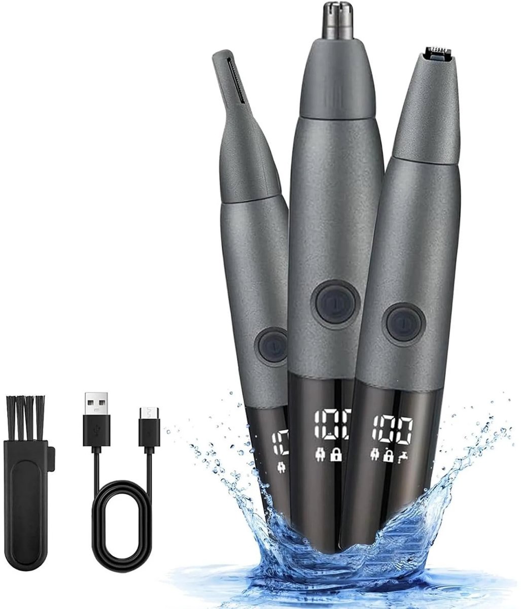 LISM-Elektrische neushaartrimmer 3-in-1, oplaadbaar, scheerapparaat en wenkbrauwtrimmer Geschikt voor mannen, met LED-display, waterdicht, perfect Geschikt voor op reis en Geschikt voor het hele gezin.
