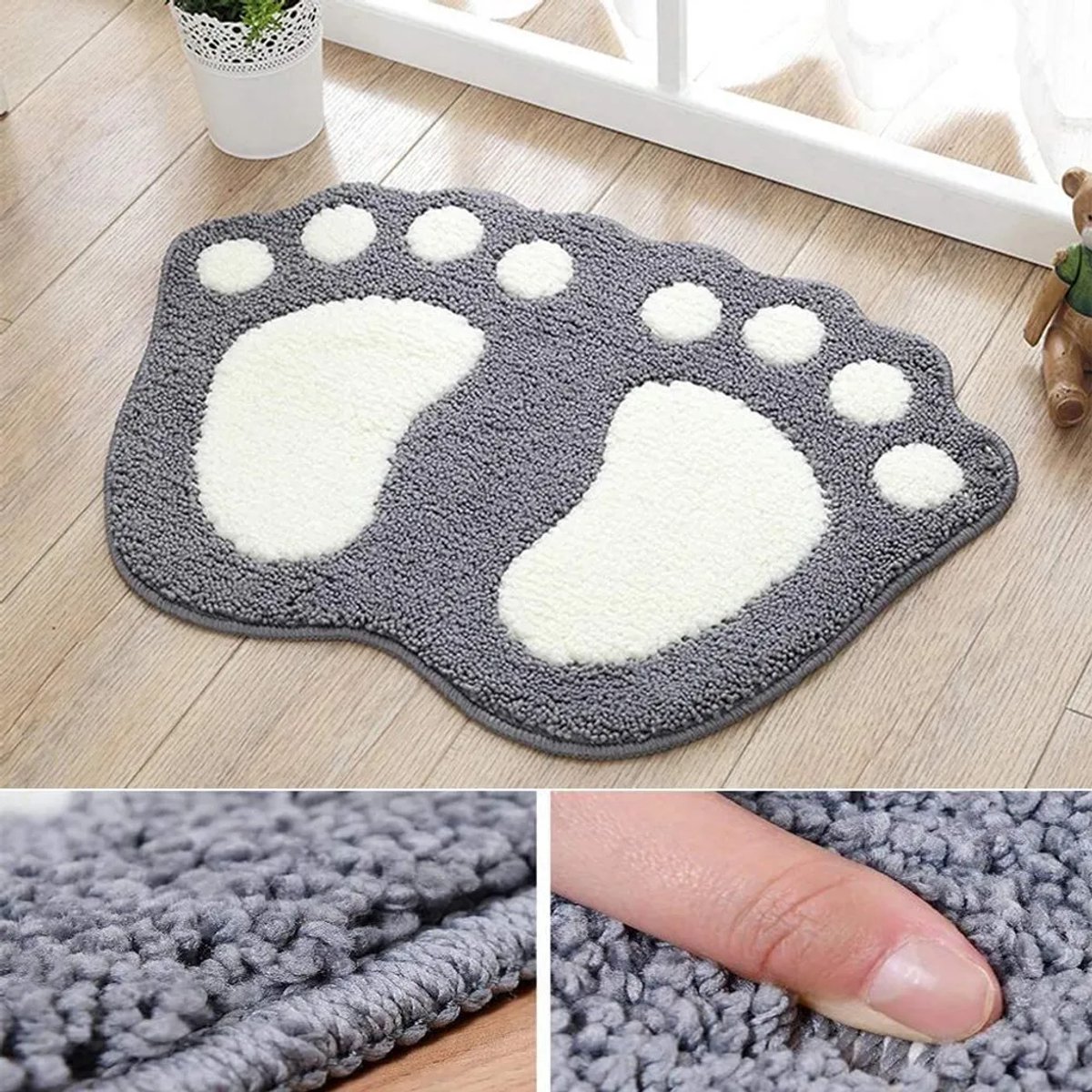 LISM-Badkamermat, microvezel badmat, antislip ontwerp, zachte badmat Geschikt voor kinderkamer, 40x60cm, grijs.