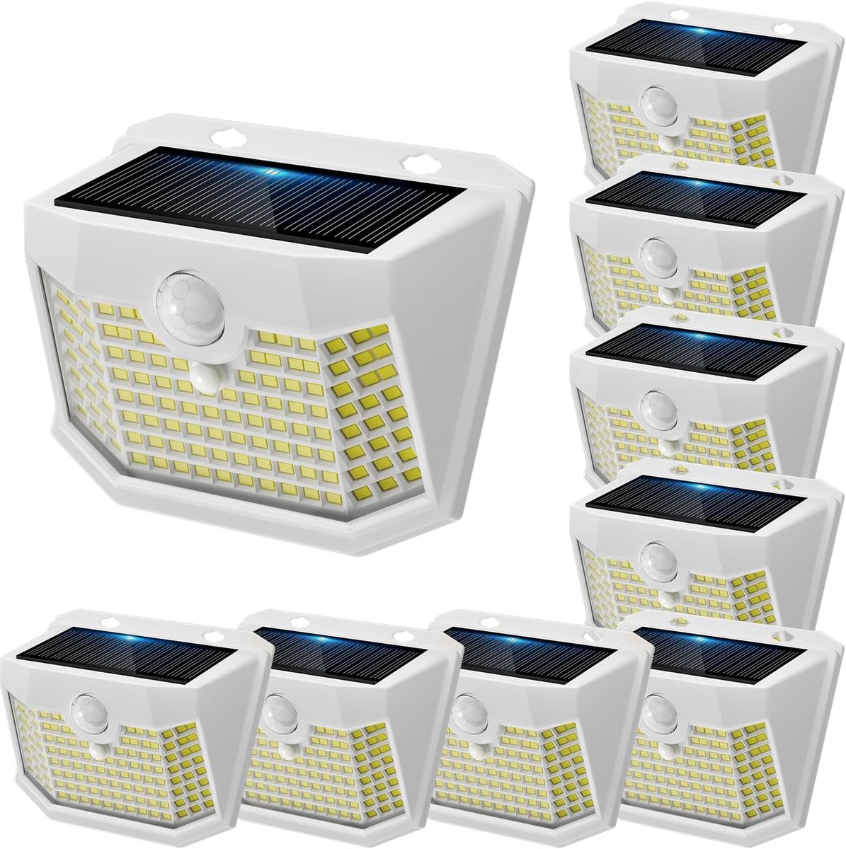 SnelShoppen - Aootek Solarlampen Buiten met Sensor, 120LEDs, 9 Stuks, IP65 Waterdicht, Wandlamp met 3 Verlichtingsstanden, Draadloos, Tuinverlichting,
