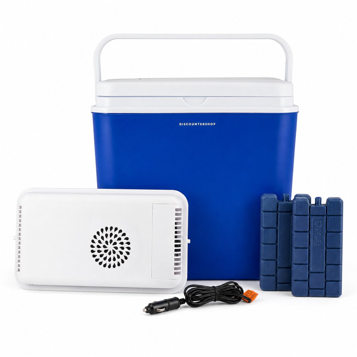 Elektrische Koelbox 24 Liter – Koelbox Elektrisch 12V – Auto Koelbox – Camping Koelbox – Frigobox Coolbox – Met 2 Deksels en 2 Koelelementen – Voor Auto, Camper, Caravan, Strand, Picknick en Vakantie – Blauw