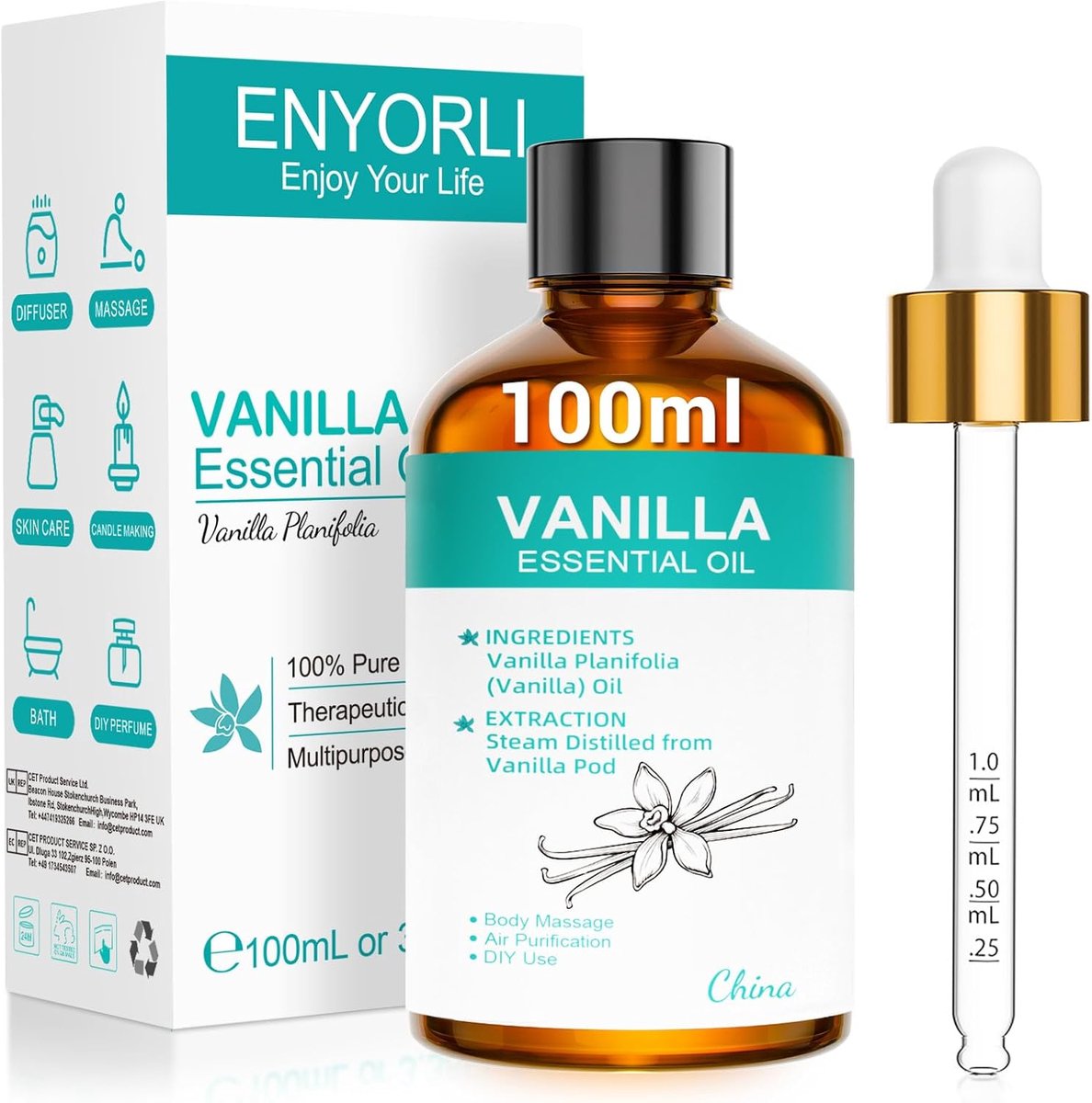 SnelShoppen - Vanille Geurolie 100ml voor Ontspanning en Stemming Verbetering - Ideaal voor Aromatherapie, Huishoudelijk Gebruik, Kruidige Geur, Lange