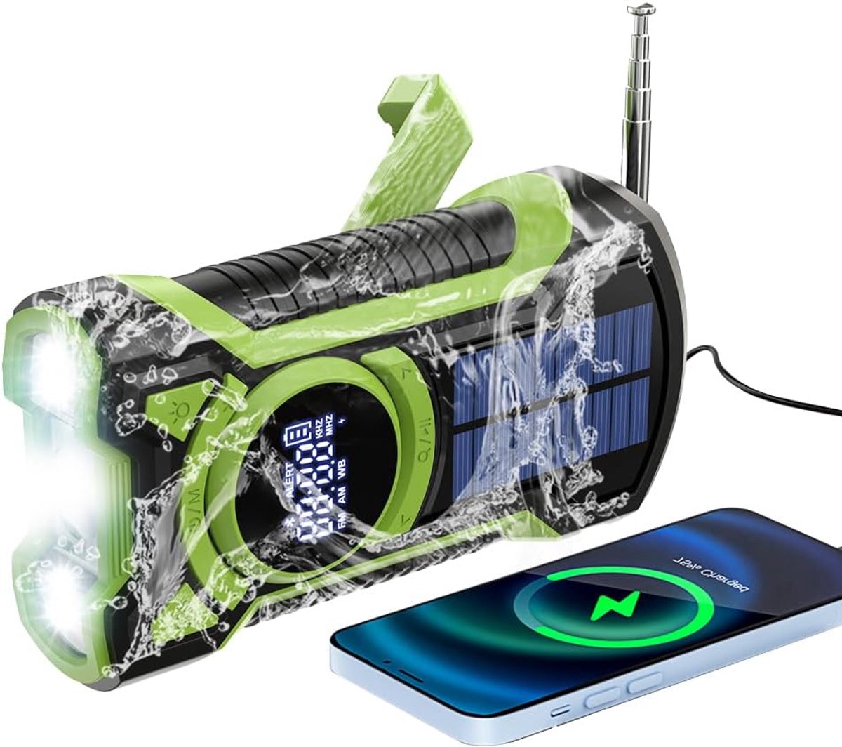 SnelShoppen - Solar Powered Radio met 5000mAh Oplaadbare Batterij | Draagbare FM/AM Noodradio met Handcrank | Ideaal voor Noodgevallen, Stroomuitval &