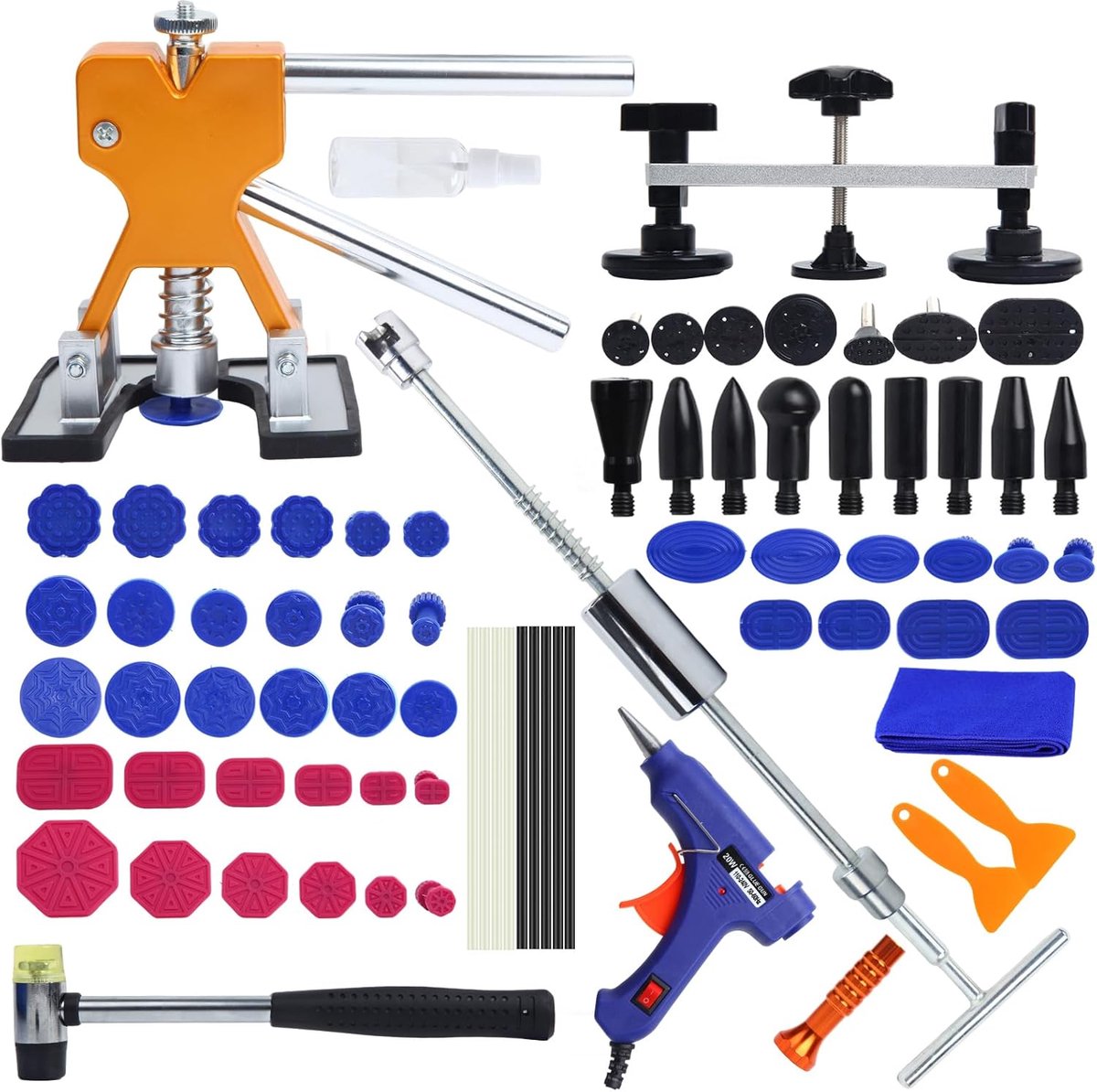 SnelShoppen - Car Dent Repair Kit 78 Stuks - Professionele Dentschade Herstelset met Dent Hammer, Lifter, Bridge Puller, Lijmpistool en Lijmpads voor