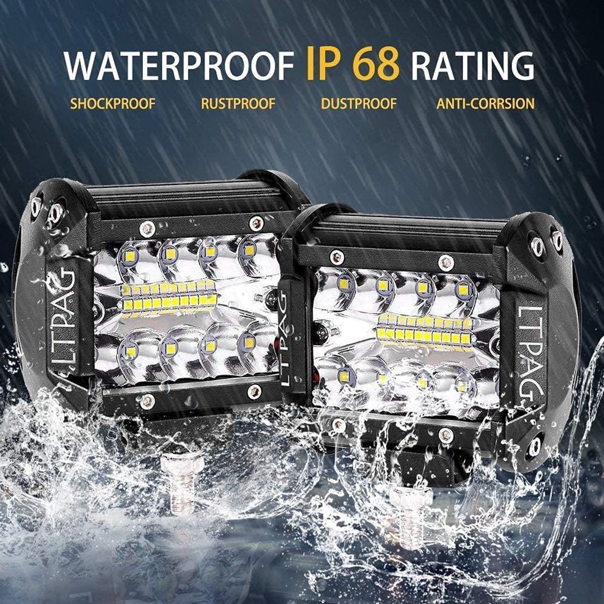 SnelShoppen - LTPAG Werklamp 4 x 120W LED-werklamp 12000 lumen, 6000K, IP68-waterdicht Offroad Schijnwerper voor Bouw, Camping, Tuin en Buitengebruik