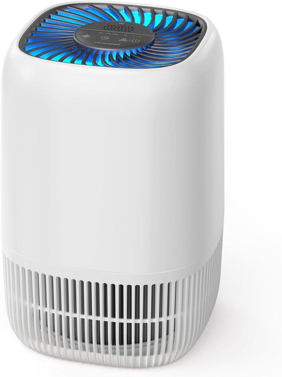 SnelShoppen - Luchtreiniger met H13 HEPA 3-traps filter, 5W energiezuinig, stil 22dB, luchtreiniger voor slaapkamer met aroma, vermindert pollen, rook
