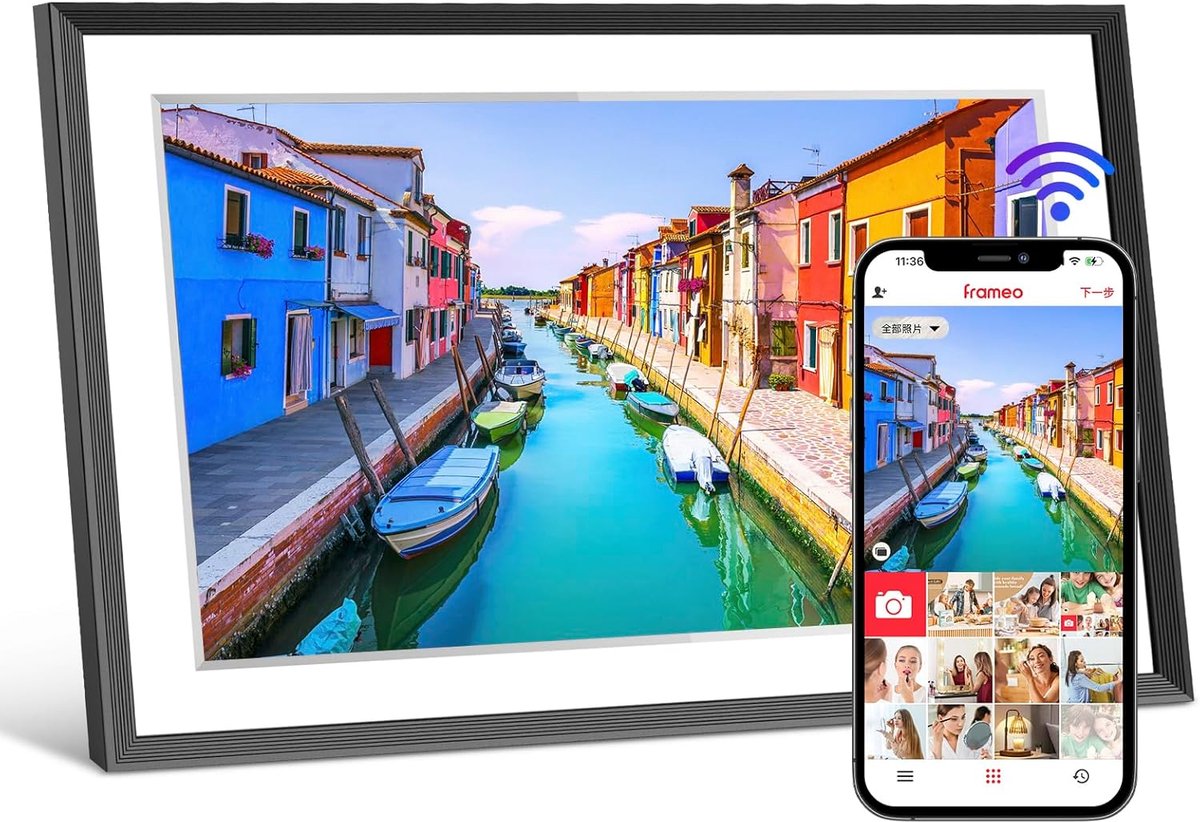 SnelShoppen - Intelligente Digitale Fotolijst 15,6 inch Wifi IPS-LCD Touchscreen met 32 GB, Automatische Rotatie, Portret/Landschap, Direct Delen via
